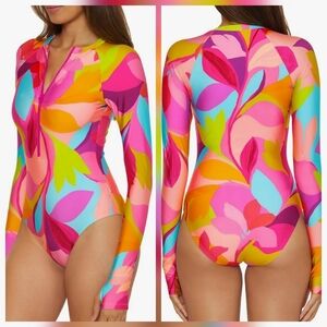 Trina Turk Women's Monaco Paddle One Piece Swimsuit Rash Guard Size Large NWT